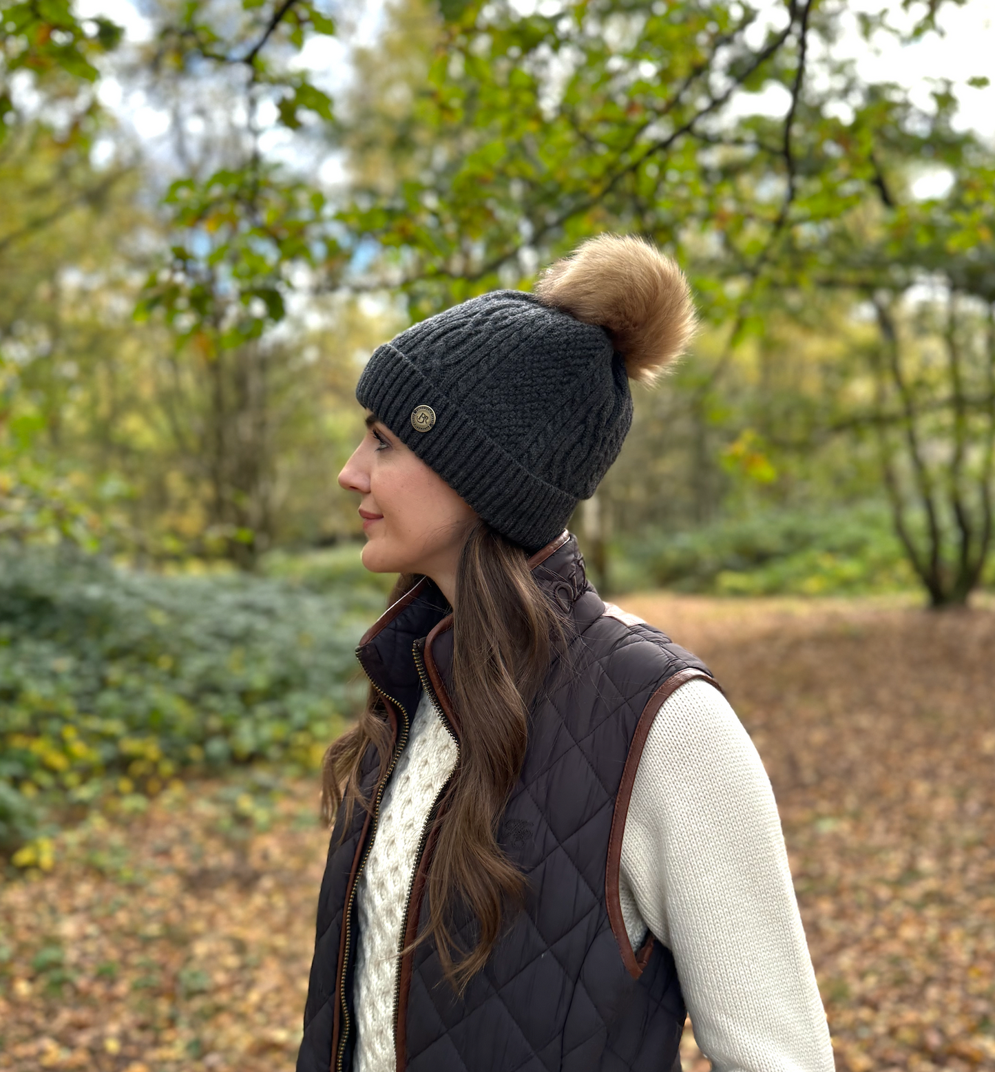 BR knitted bobble hat charcoal grey