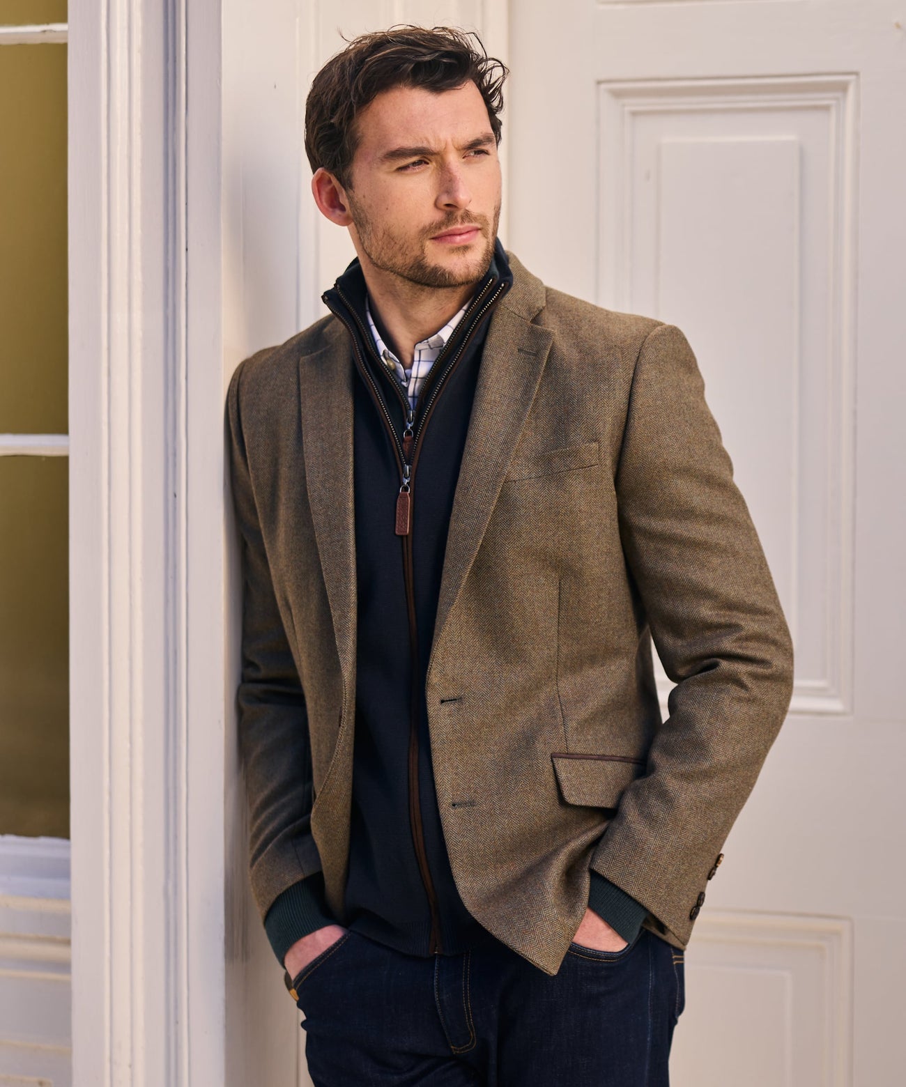 St Andrews Tweed Sports Jacket Loden Green Herringbone Tweed