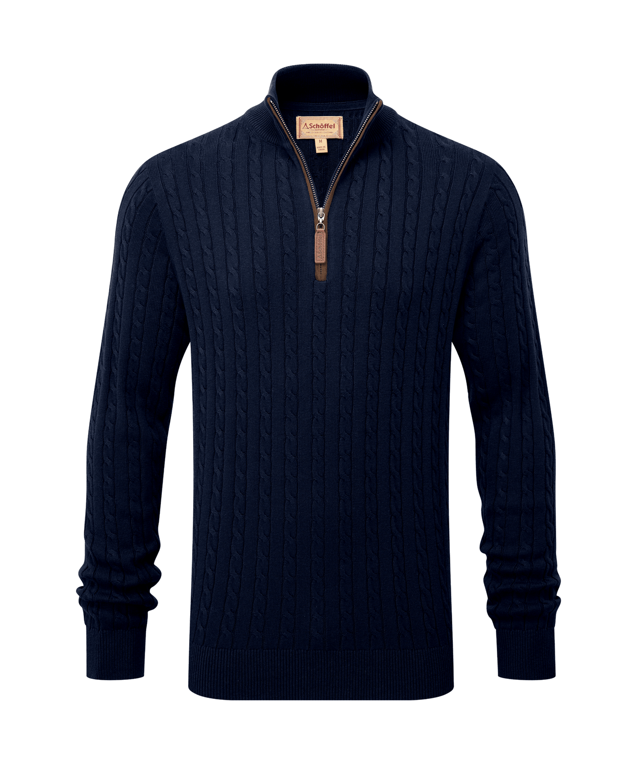 Calton Cotton Cashmere Cable Quarter Zip Jumper Navy