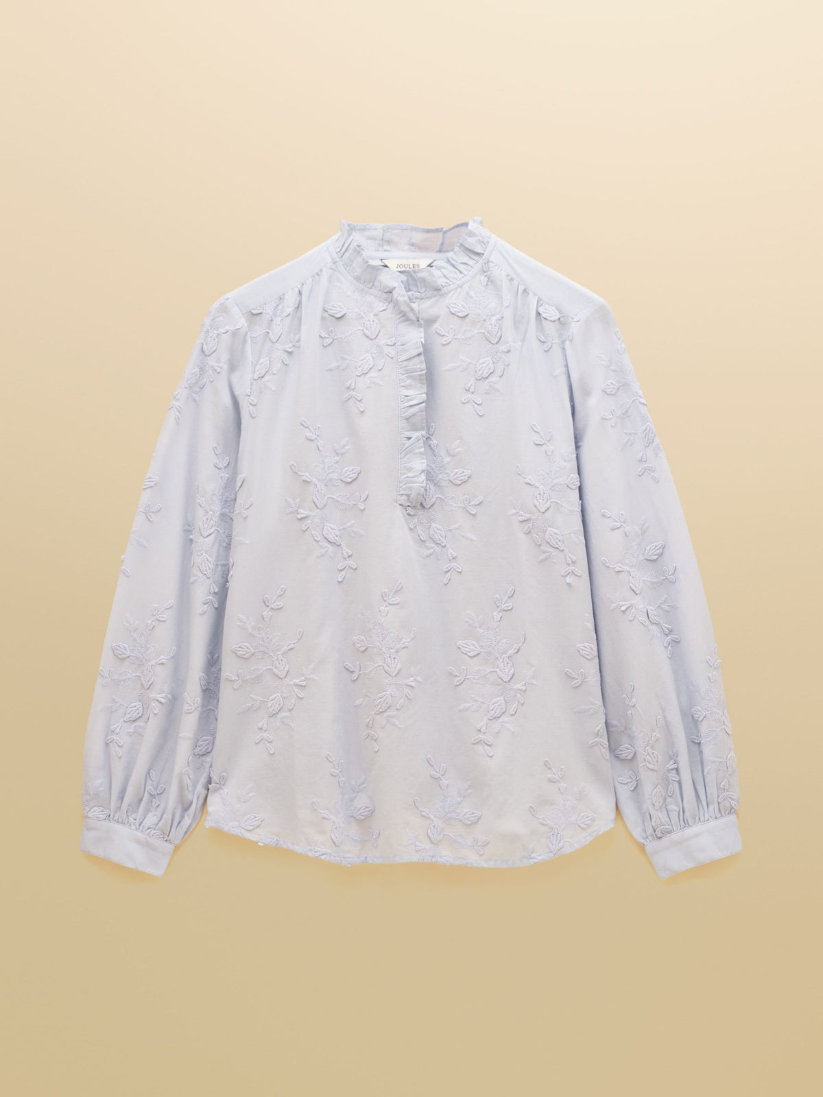 Melanie Light Blue Embroidered Frill Neck Blouse