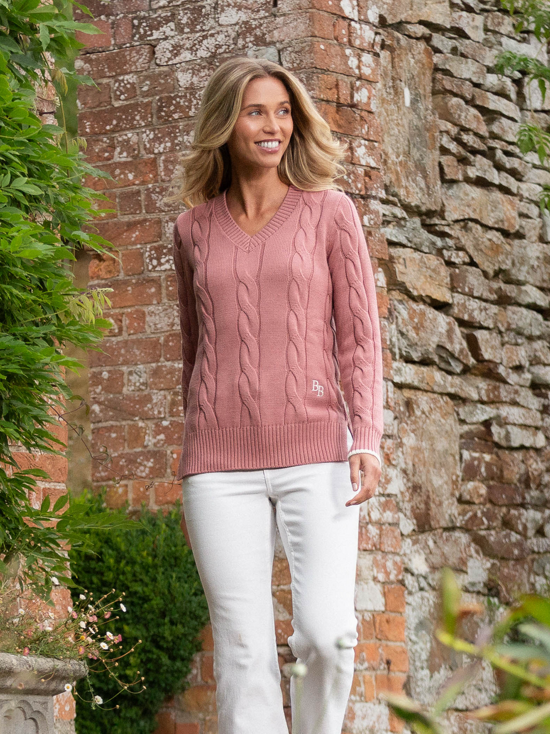 Collaton Cable Knitted Jumper Antique Pink