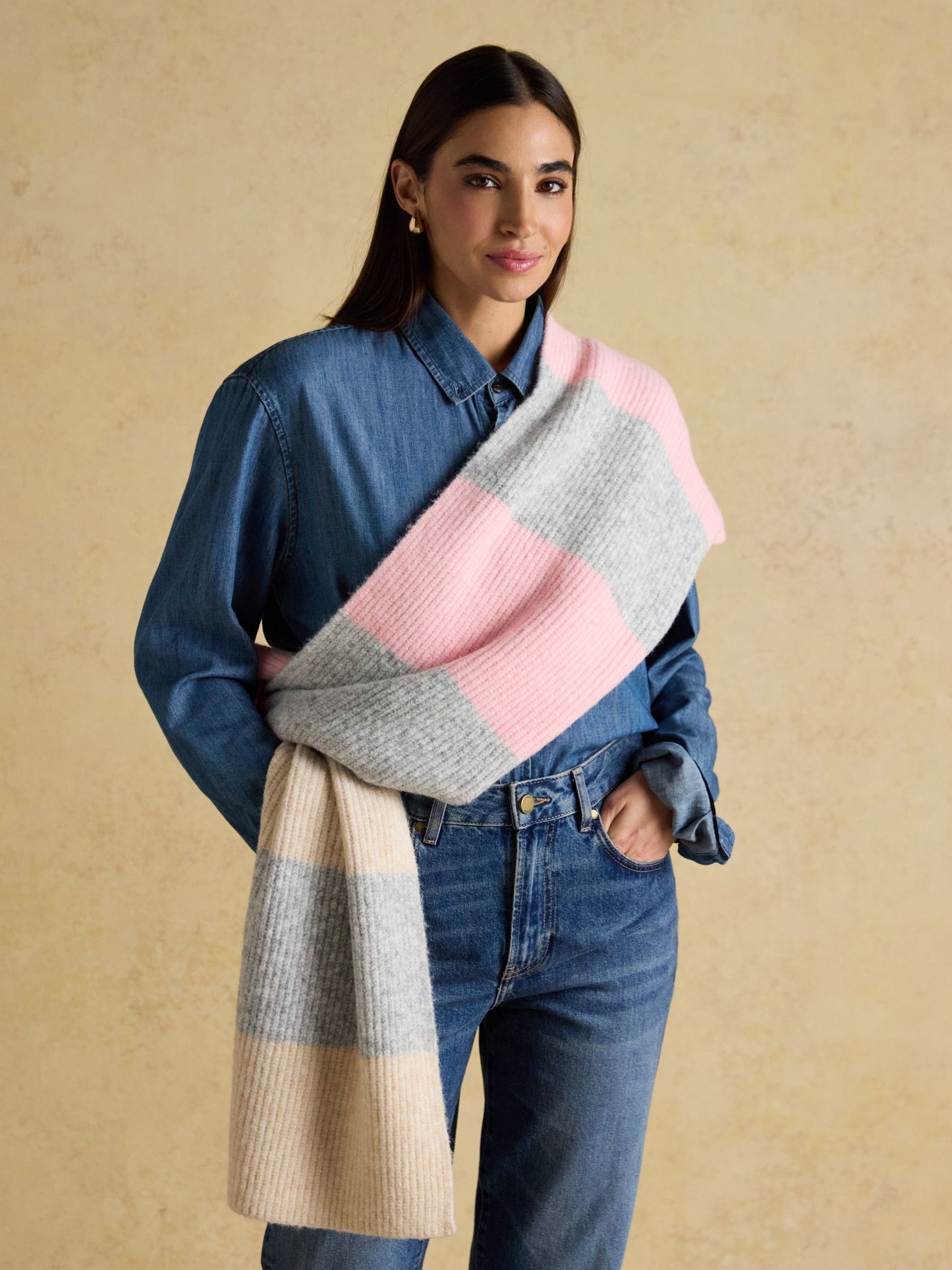 Popley Pink & Grey Stripe Scarf
