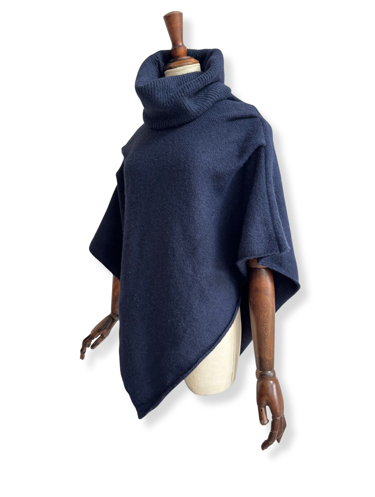 Knitted Roll Neck Poncho Navy Marl