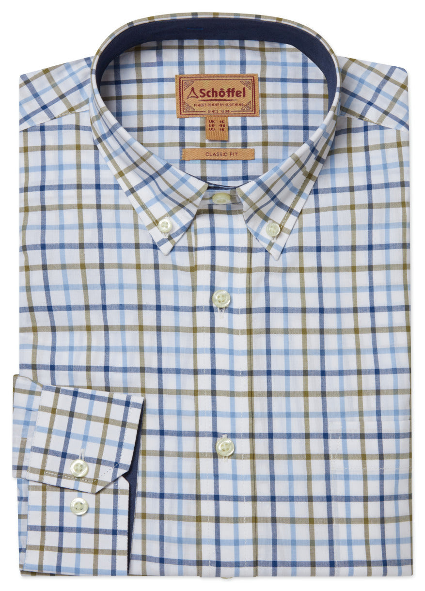 Holkham Classic Shirt Khaki/Sky blue