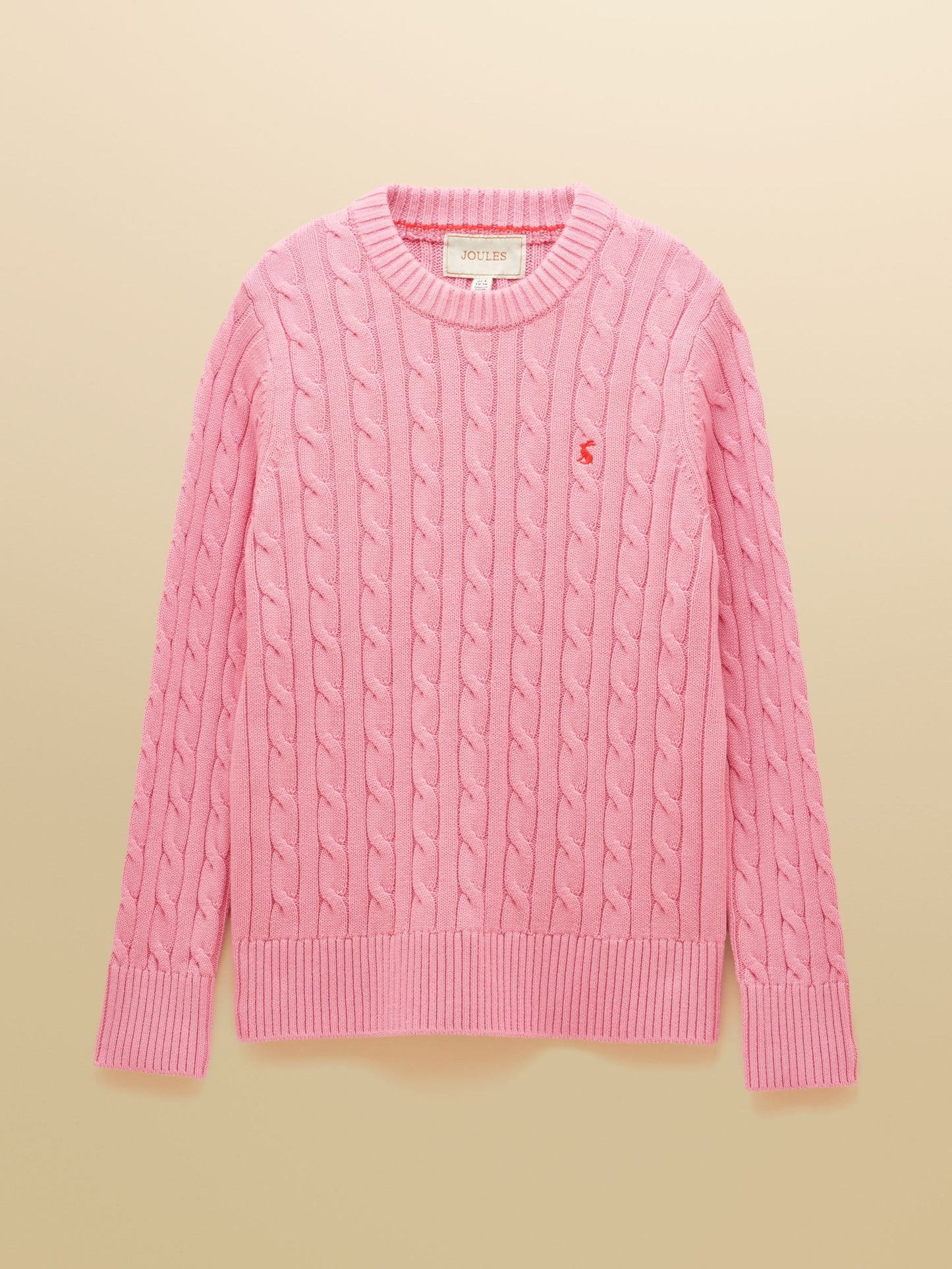 Pink Classic Crew Neck Cotton Cable Knit Jumper