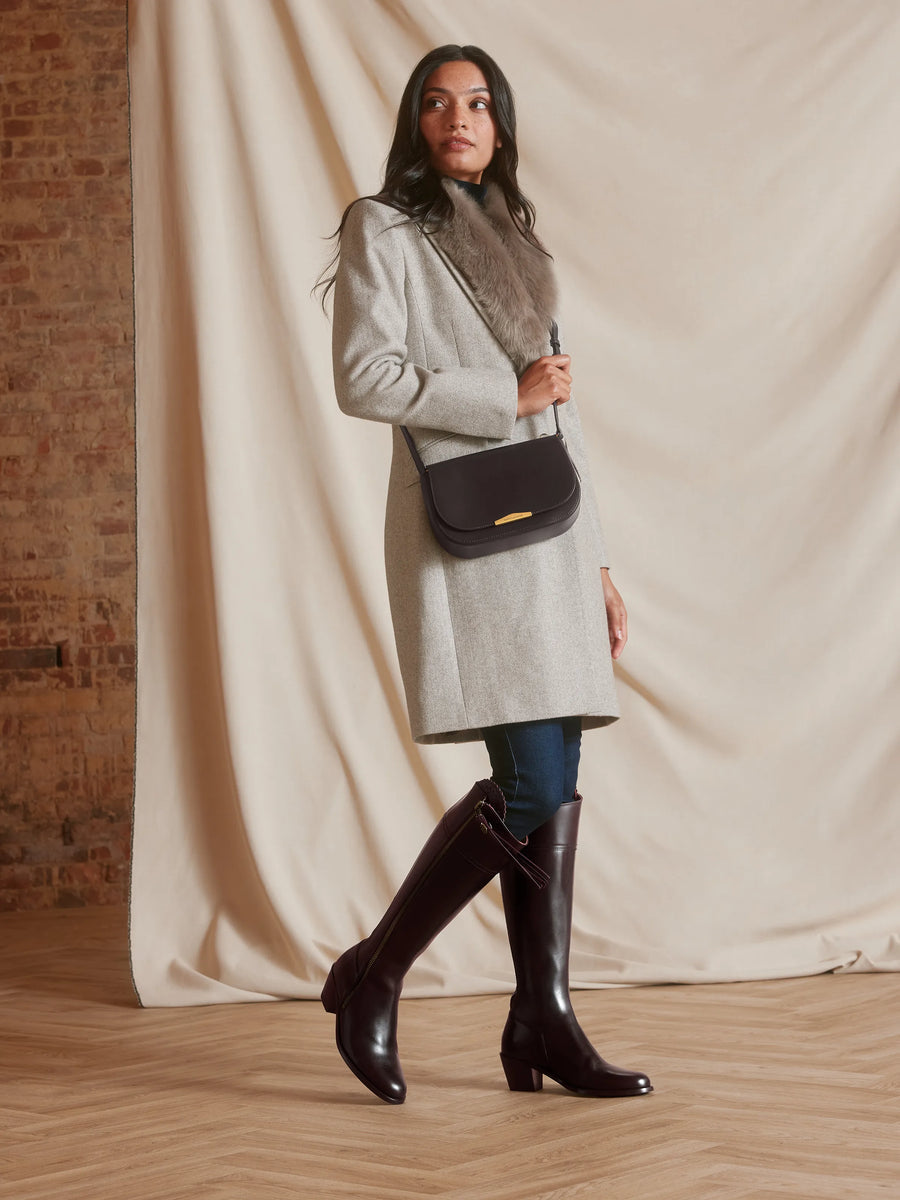 Regina Mahogany Leather Heeled Knee-High Boots - Regular Fit