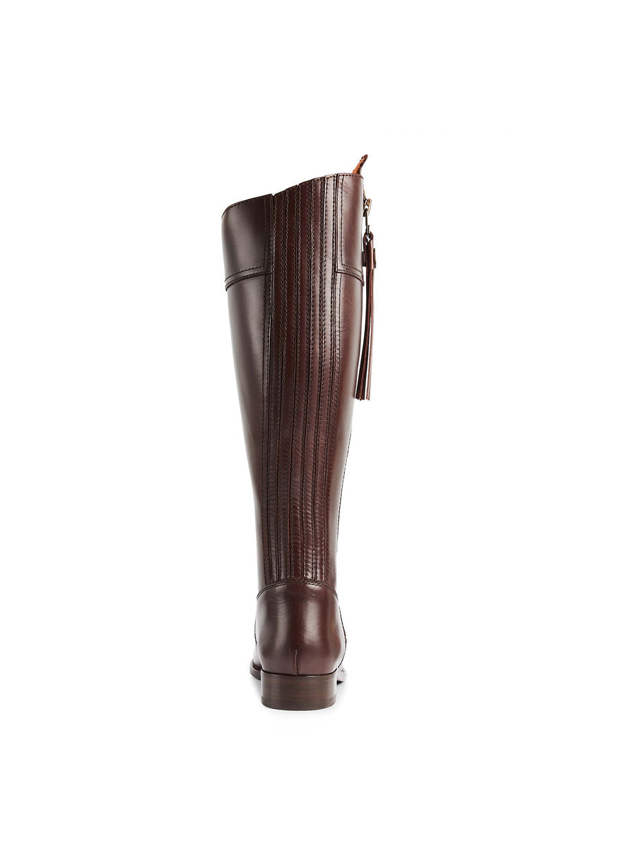 Regina Mahogany Leather Flat Knee-High Boots - Sporting Fit