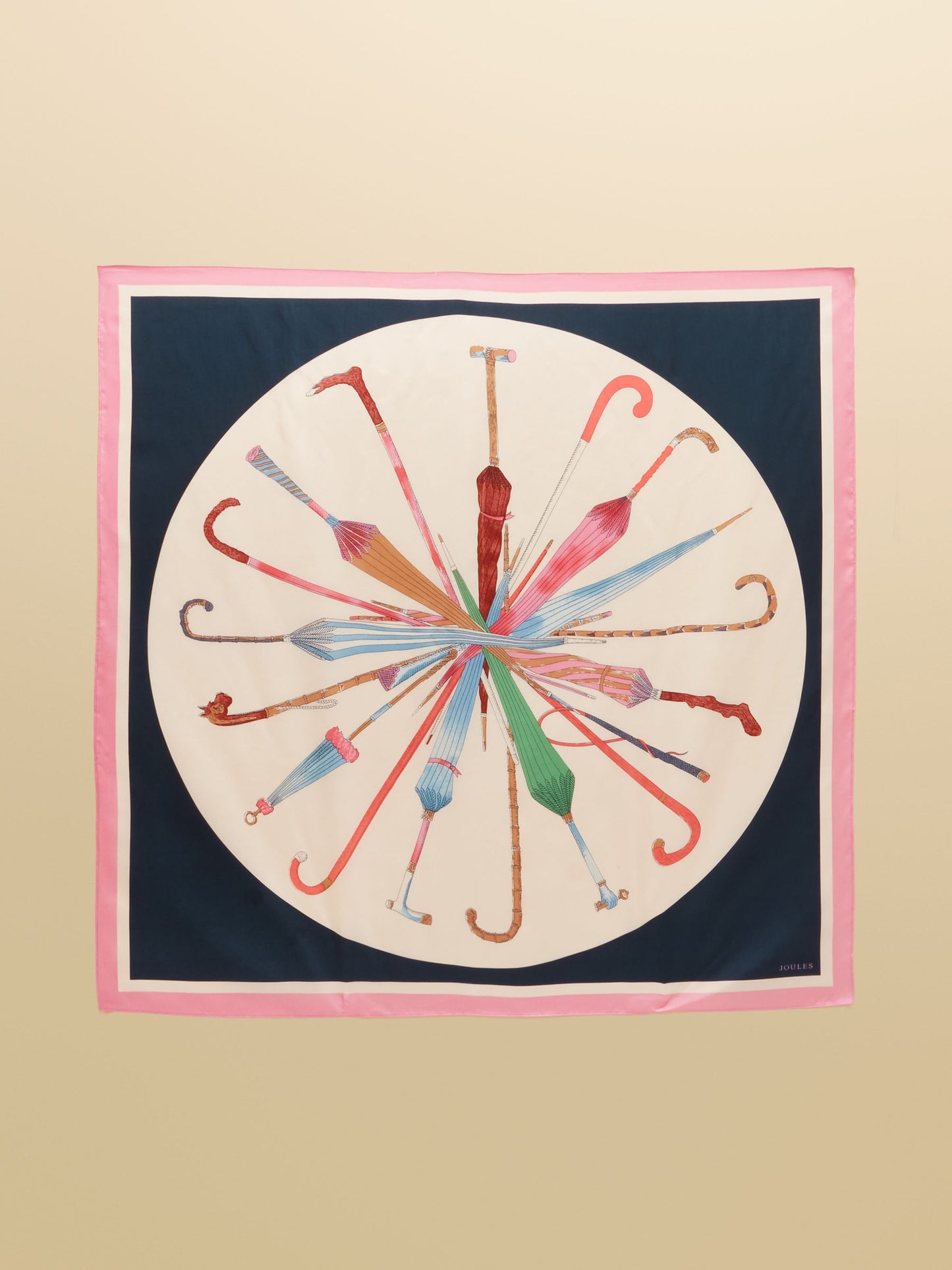 Bloomfield Cream & Navy Printed Square 100% Silk Scarf