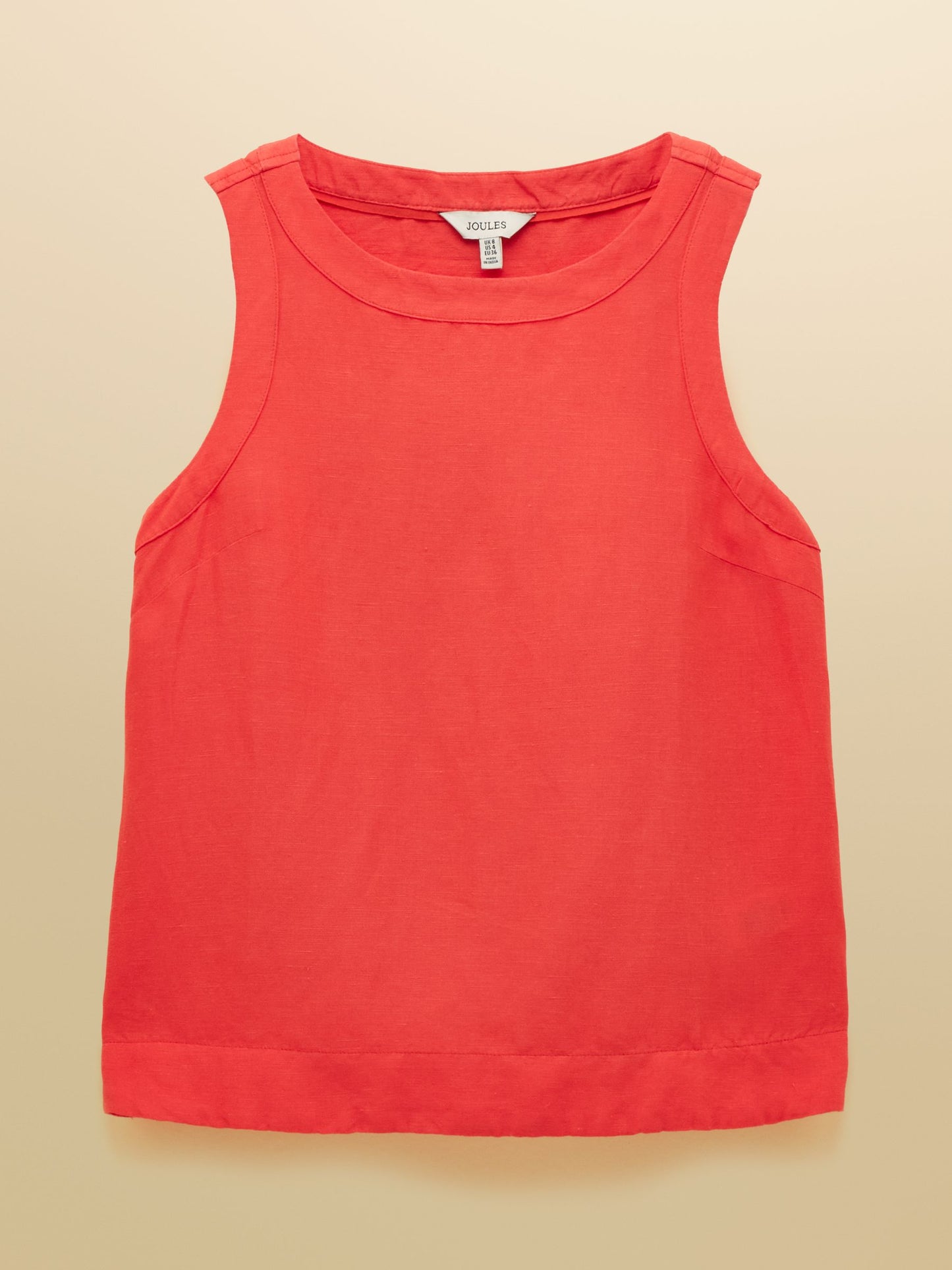Cove Orange Round Neck Sleeveless Top with Linen