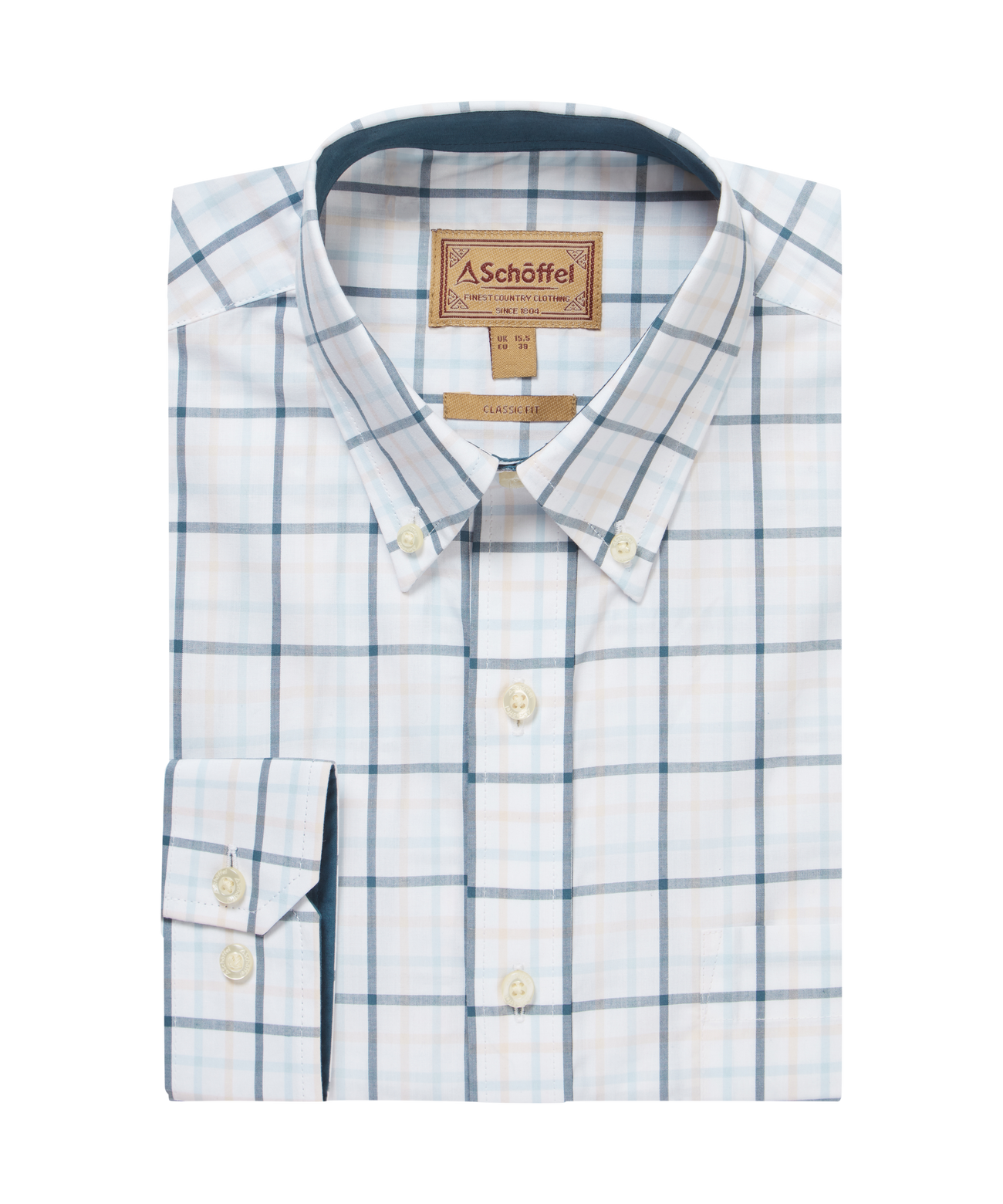 Holkham Classic Shirt Deep Ocean Blue/Coral Peach