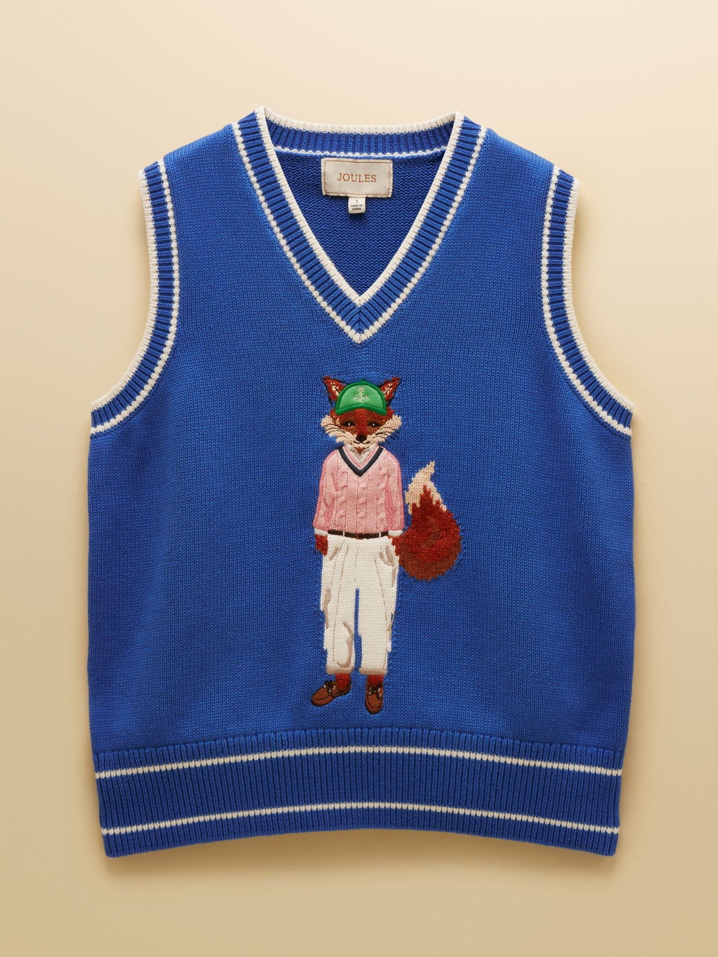 Jonty Fox Blue Intarsia Knitted Cotton Vest