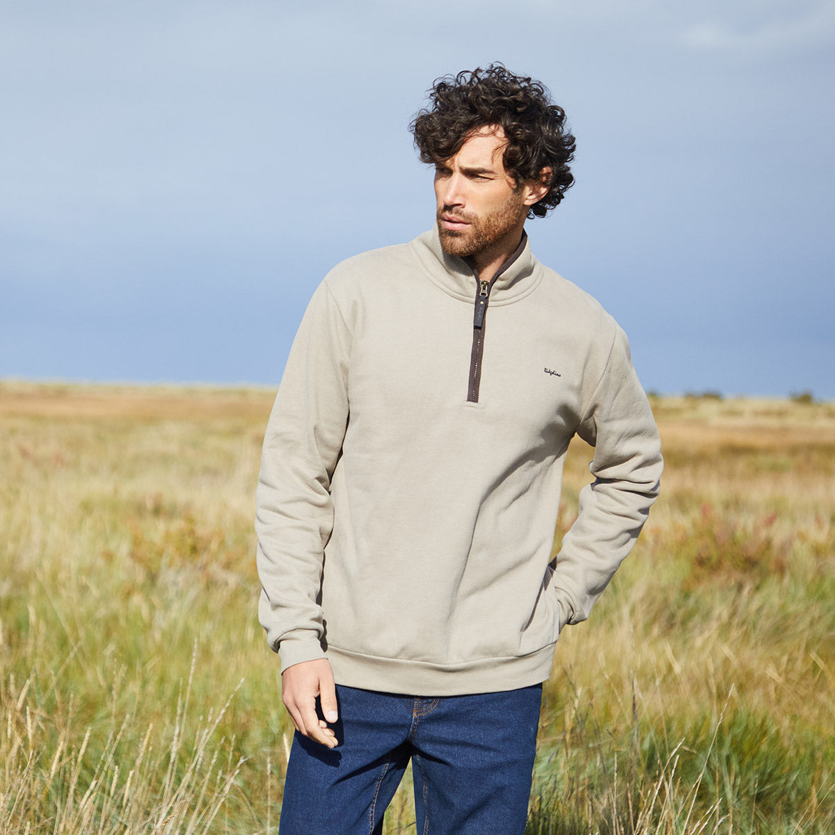 Men’s Brancaster 1/4 Zip Top Roasted Cashew