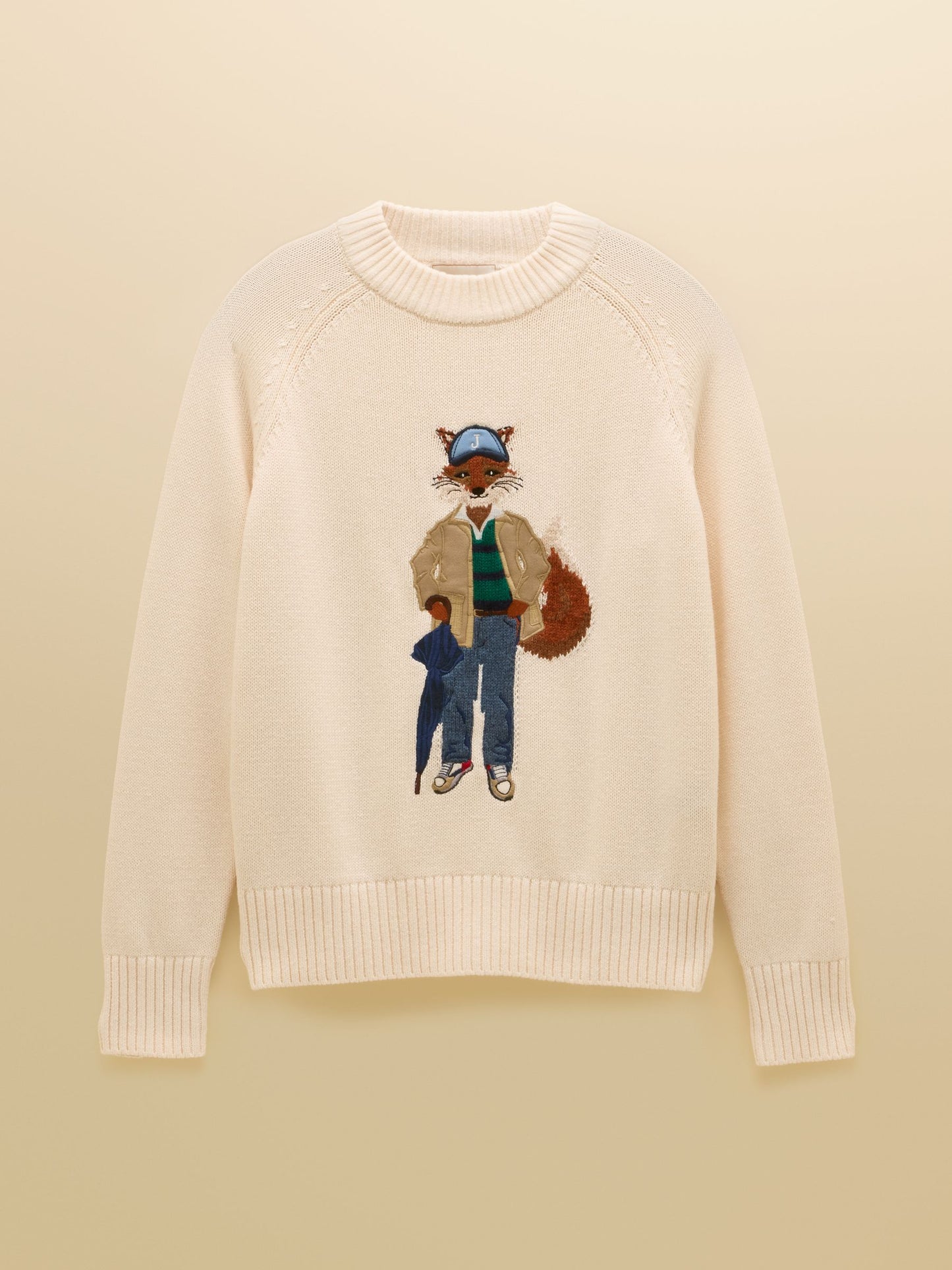 April Showers Cream Jonty Fox Embroidered Cotton-Rich Crew Neck