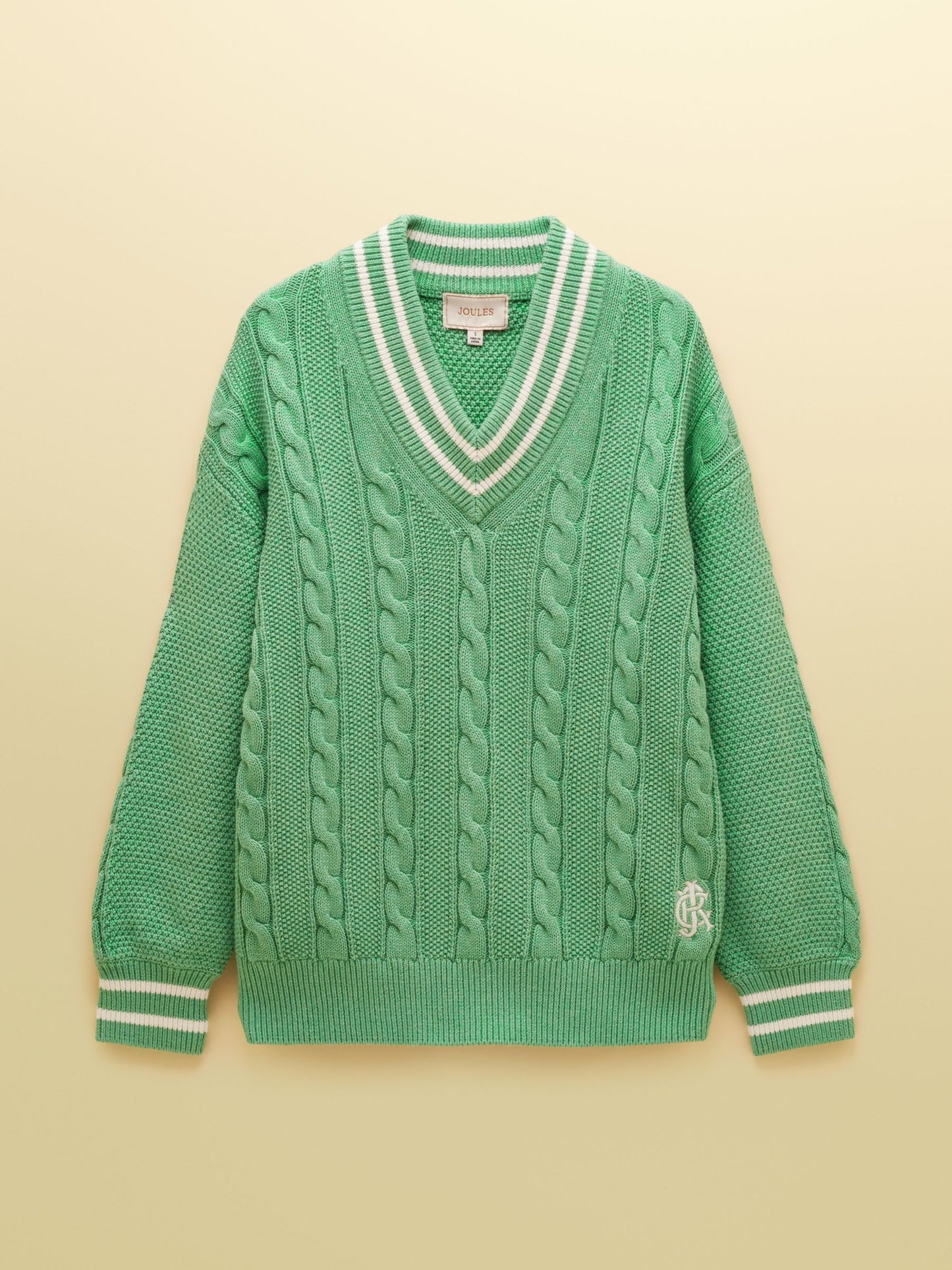 Green Cable Knit Cricket Cotton Jumper