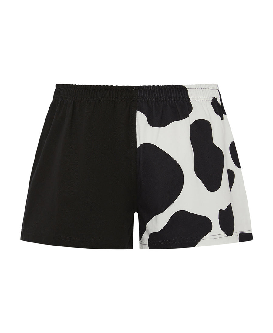 Black Cow Print Harlequin Shorts