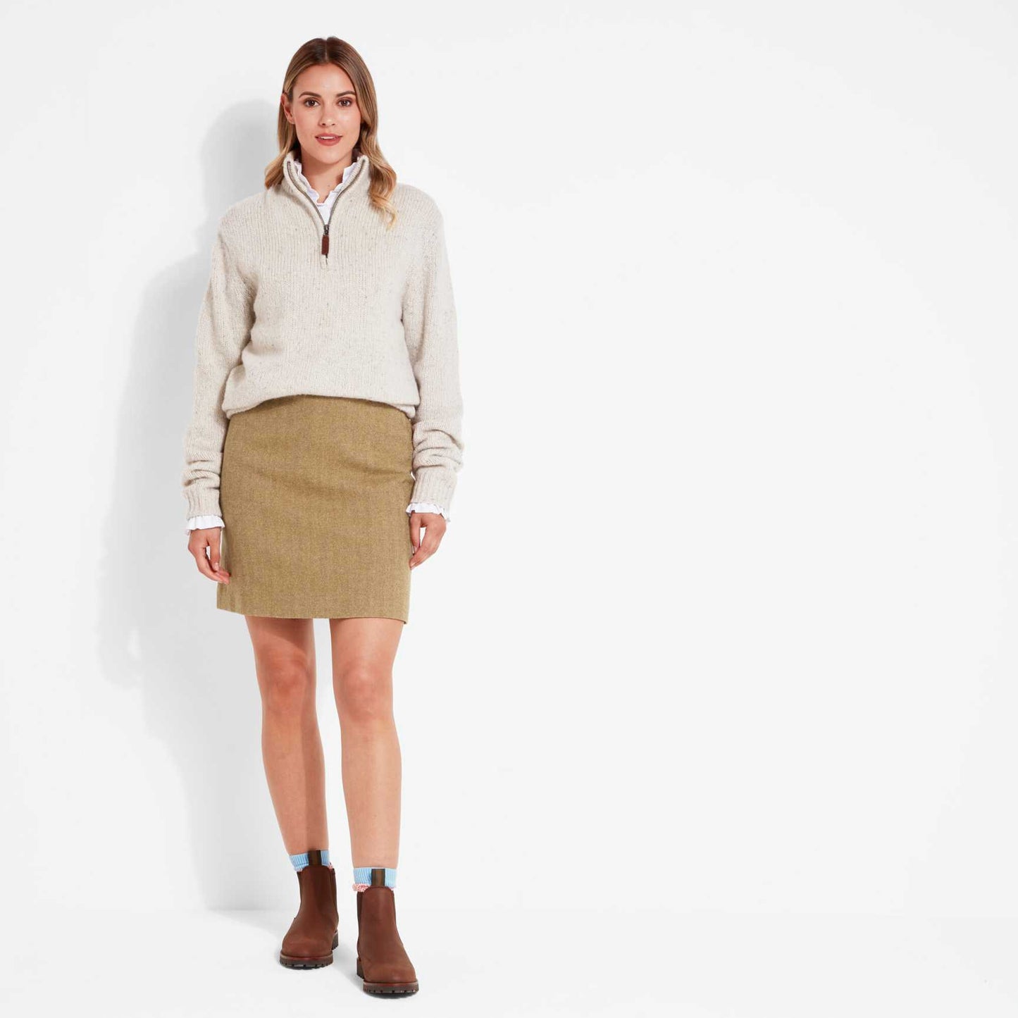 Beauly Tweed Skirt Oak Herringbone