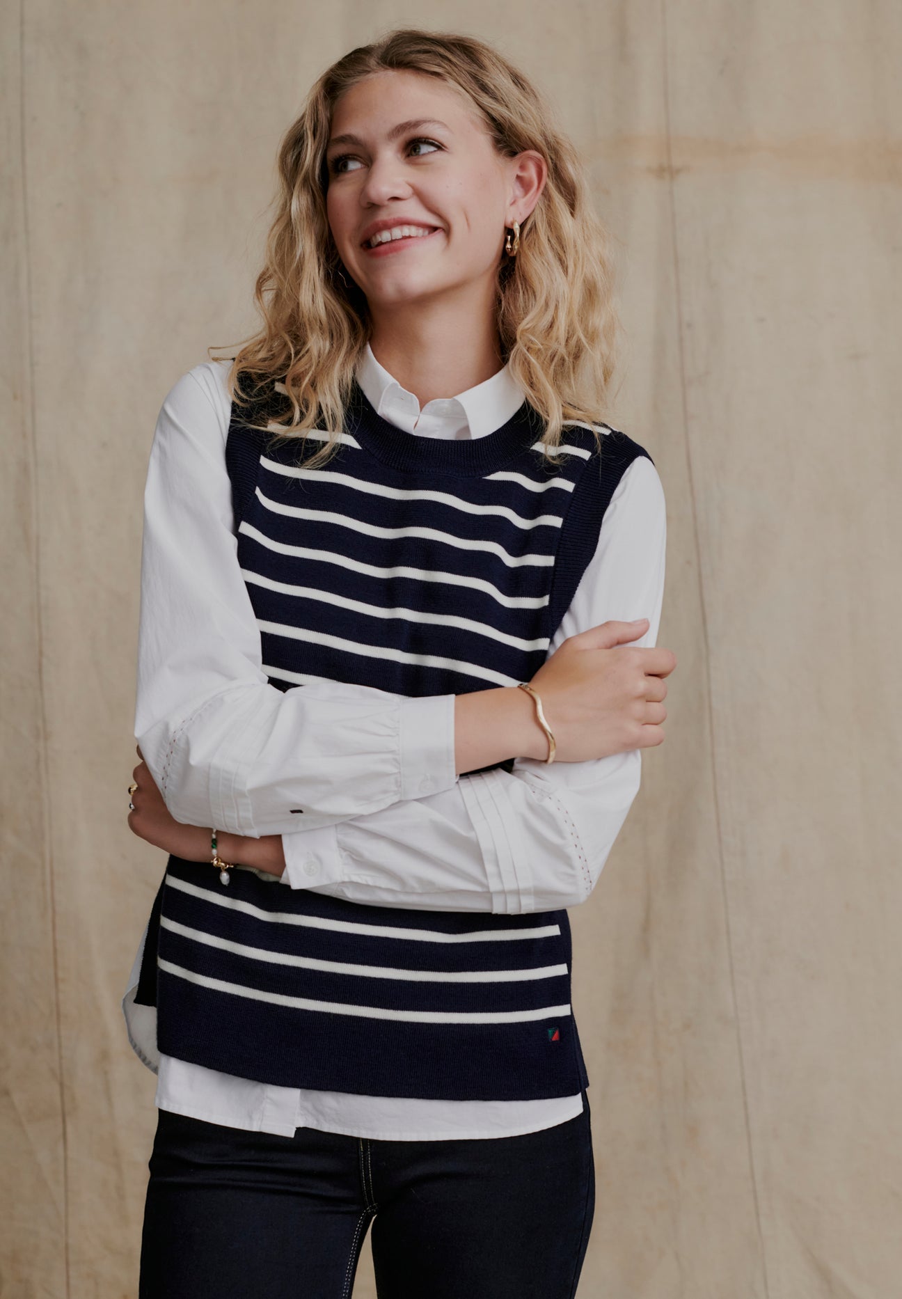 Lera Vest Dark Navy Stripe