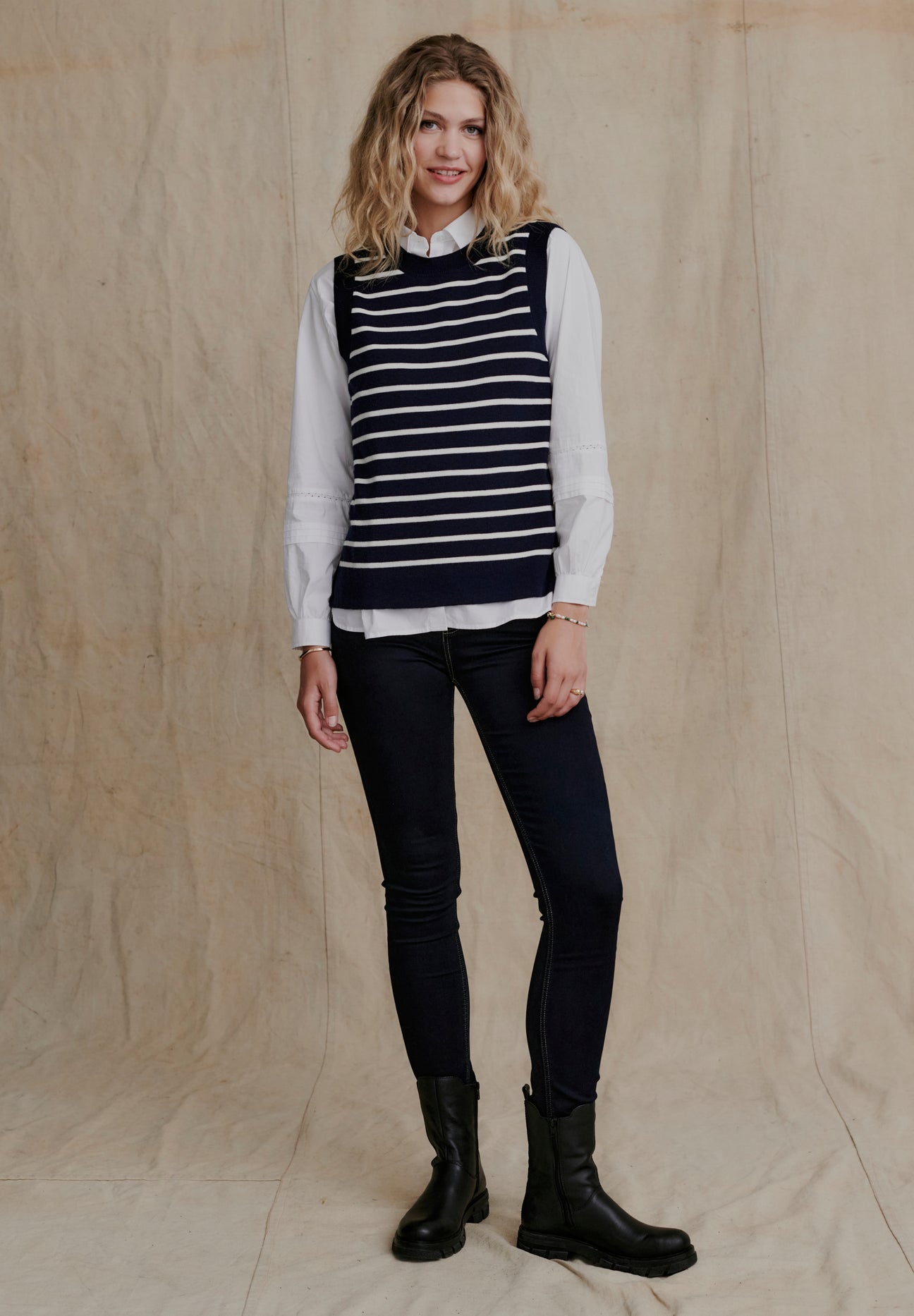 Lera Vest Dark Navy Stripe