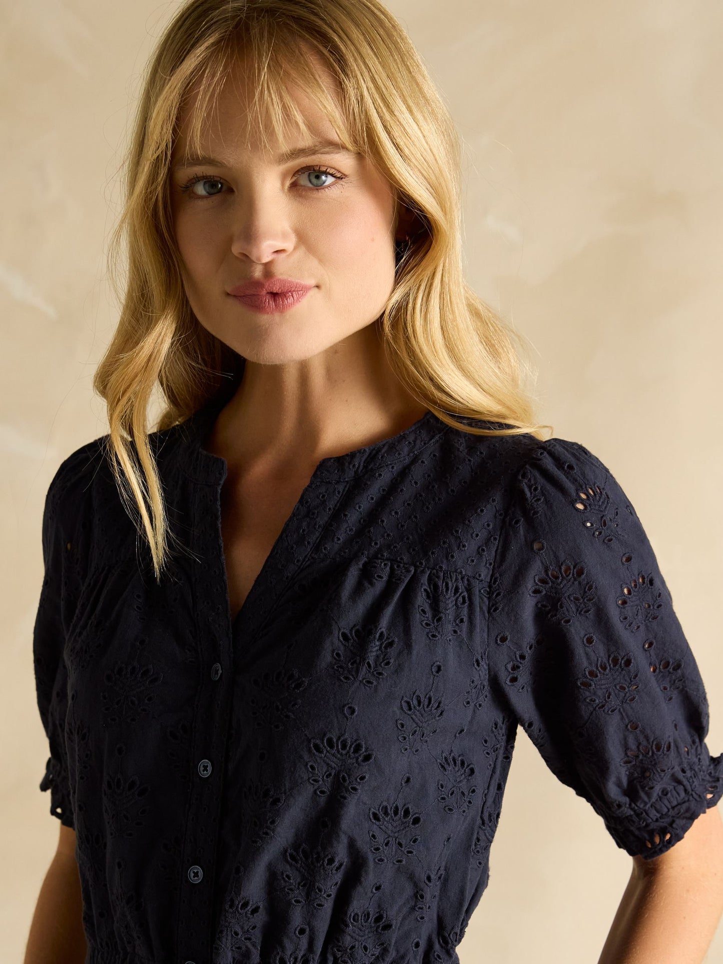 Juliana Navy Broderie Midi Dress