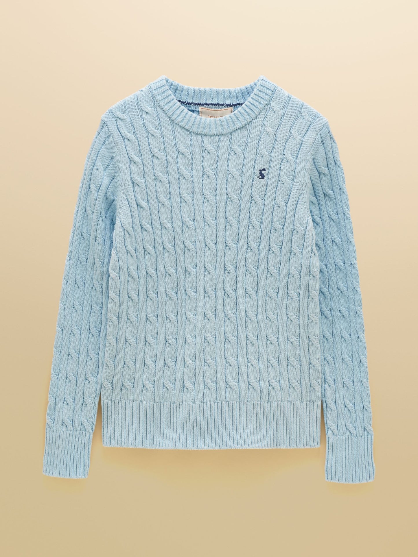 Light Blue Classic Crew Neck Cotton Cable Knit Jumper