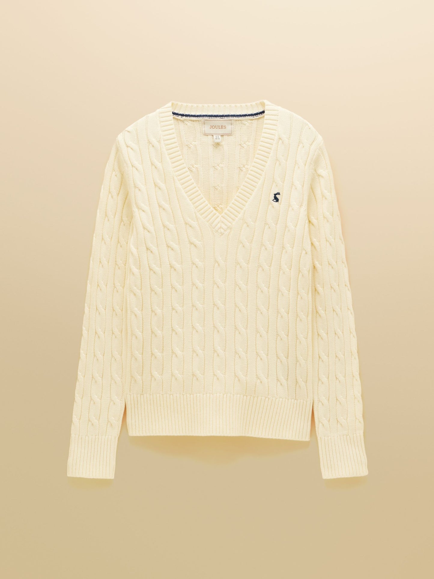 Cream Classic V-Neck Cotton Cable Knit Jumper