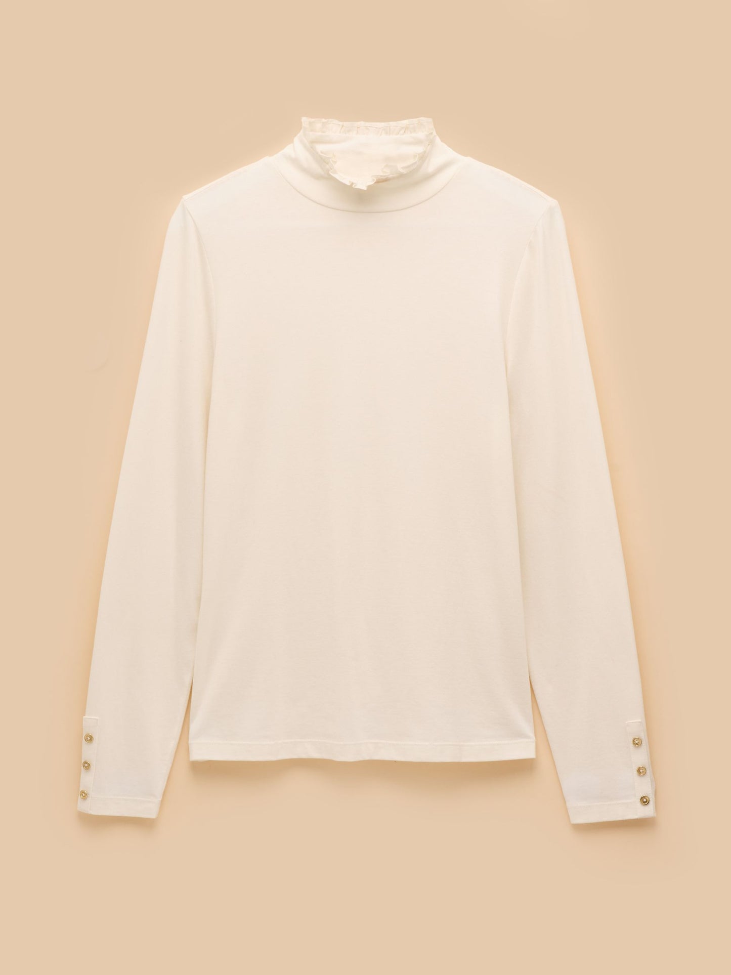 Amy Cream Long Sleeve High Frill Neck Jersey Top