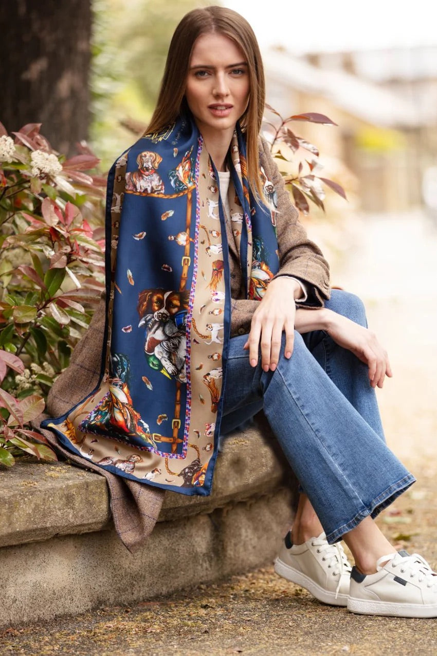 It's a Dog's Life Navy & Fawn Classic Silk Scarf