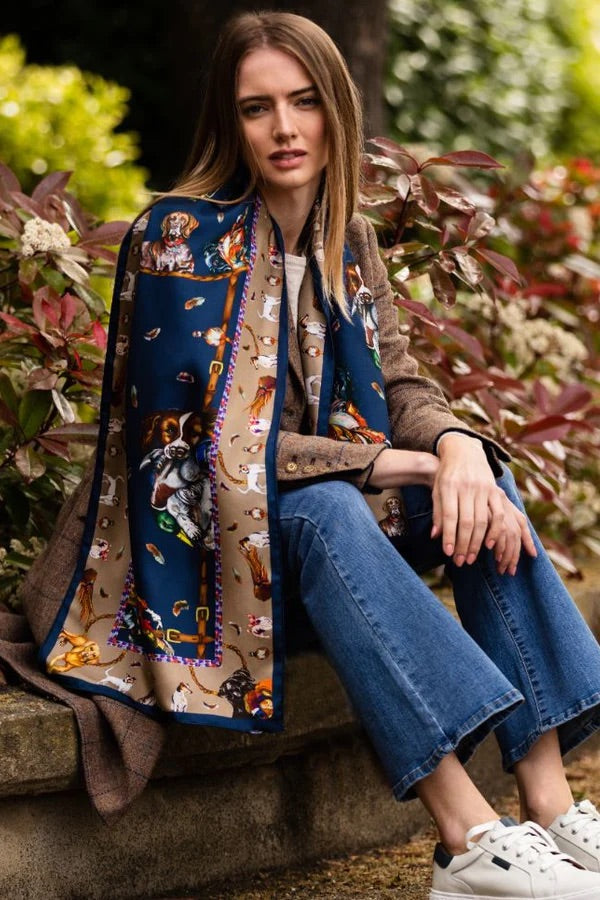 It's a Dog's Life Navy & Fawn Classic Silk Scarf