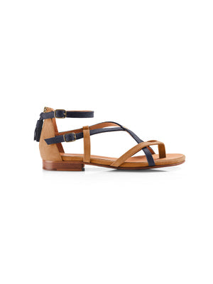 The Brancaster Women's Sandal - Tan & Navy Suede
