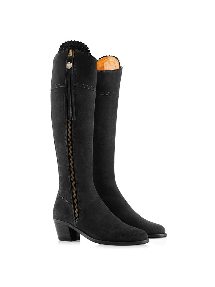 The Heeled Regina, Women’s Tall Boot - Black Suede, Regular Fit