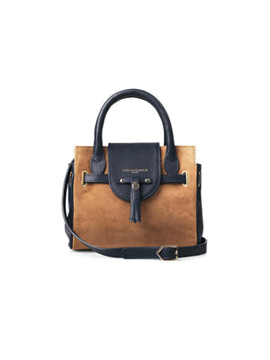 The Windsor Women's Mini Handbag - Tan & Navy Suede