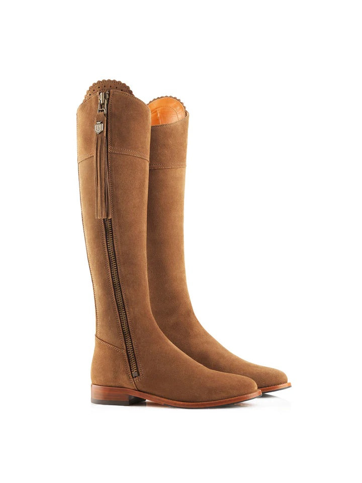 The Regina Women's Tall Boot - Tan Suede, Narrow Calf