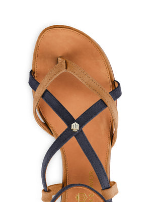 The Brancaster Women's Sandal - Tan & Navy Suede