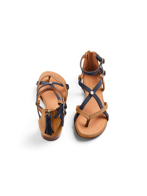 The Brancaster Women's Sandal - Tan & Navy Suede