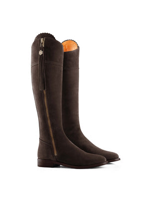 The Regina Women's Tall Boot - Chocolate Suede, Sporting Calf