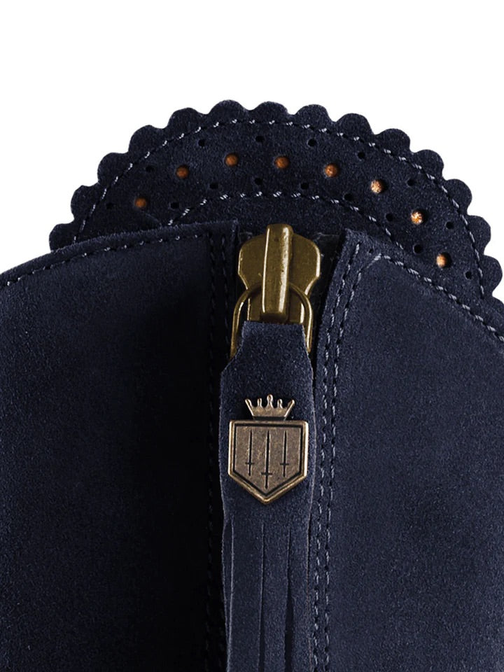 The Regina Women's Tall Boot - Navy Blue Suede, Sporting Calf