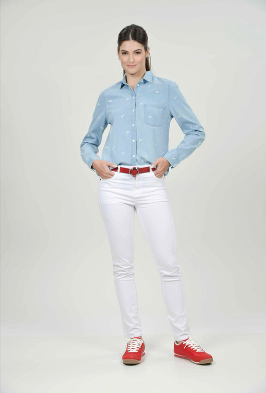 Robyn Denim Embroidery Blouse