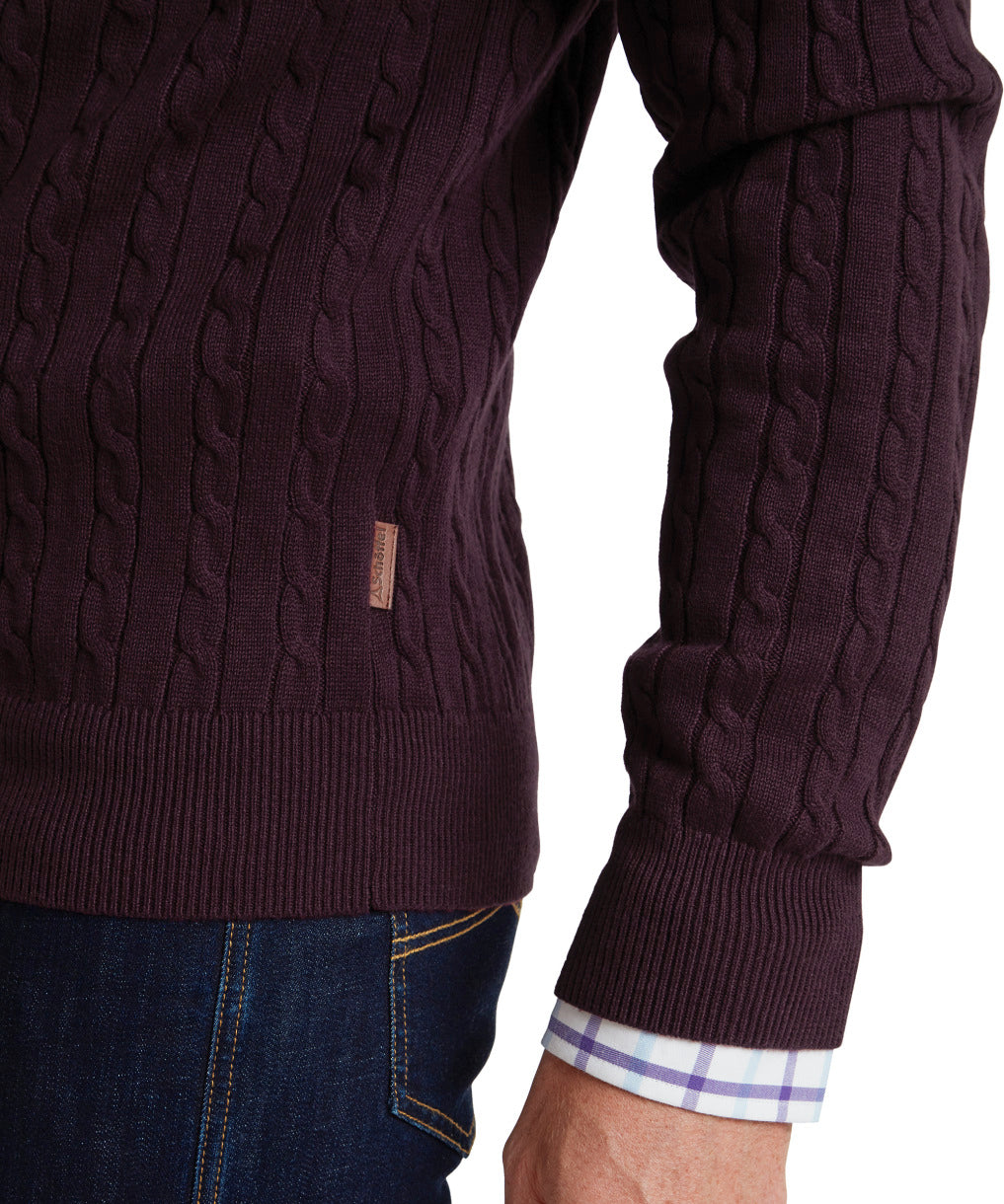 Calton Cotton Cashmere Cable Quarter Zip Jumper Wine