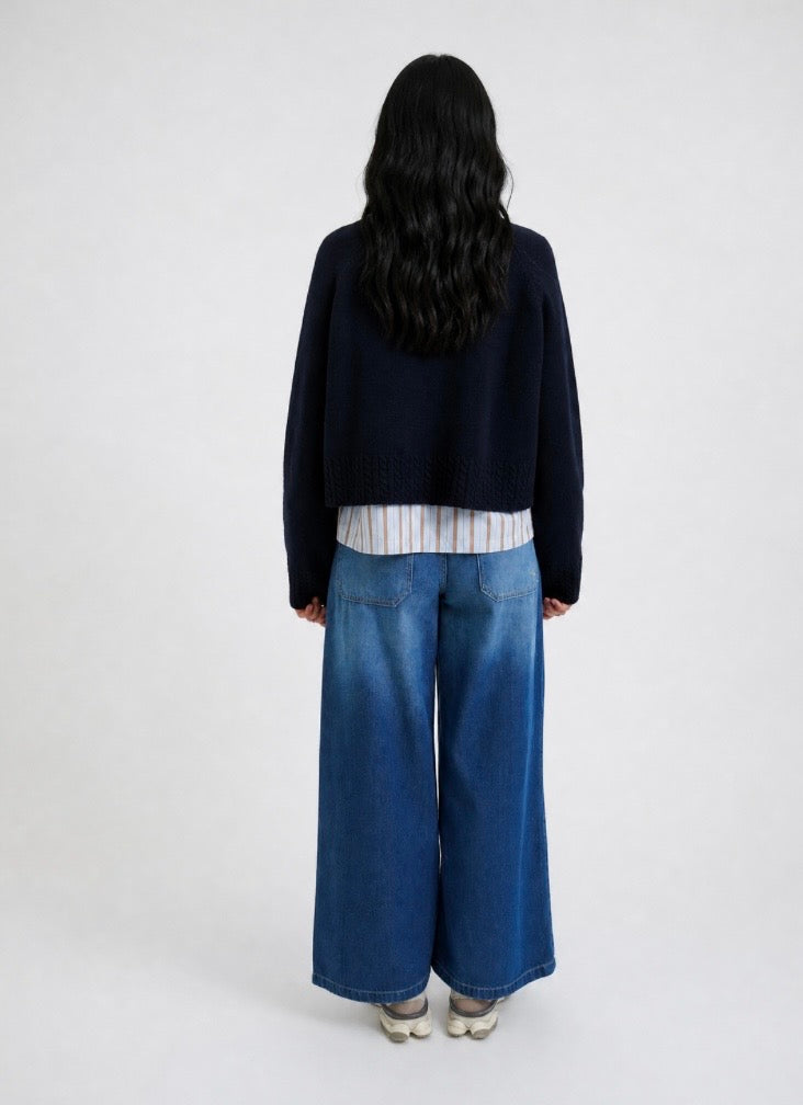 Round Neck Pullover Cable Hem