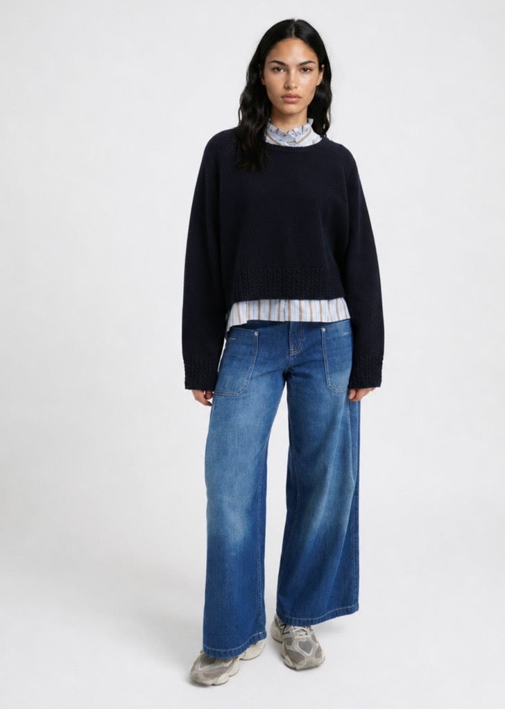 Round Neck Pullover Cable Hem