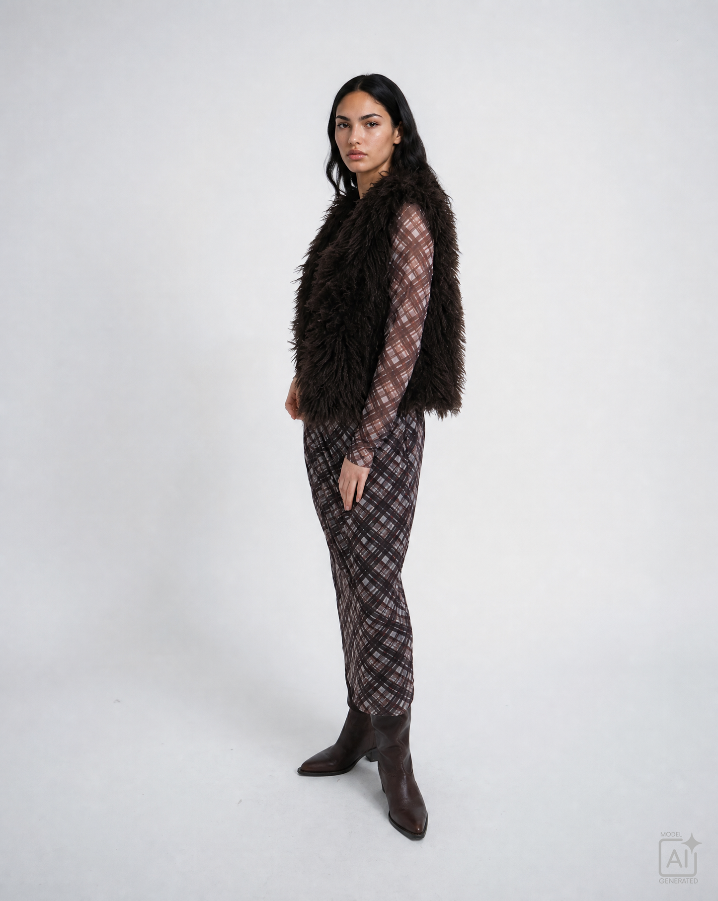 Faux Fur Vest Dark Choc