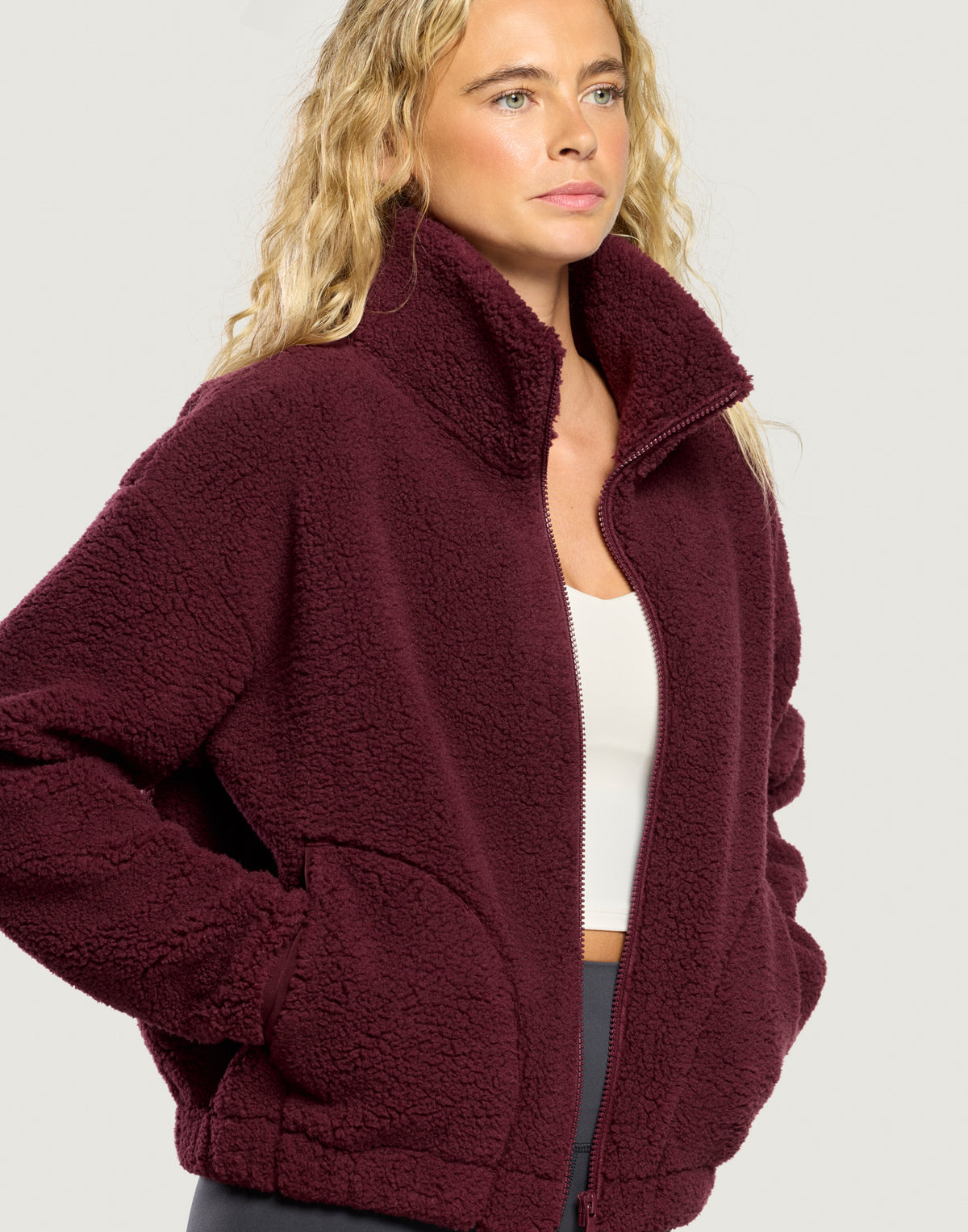 Industry Fleece High Collar Jacket in Cherry Crush