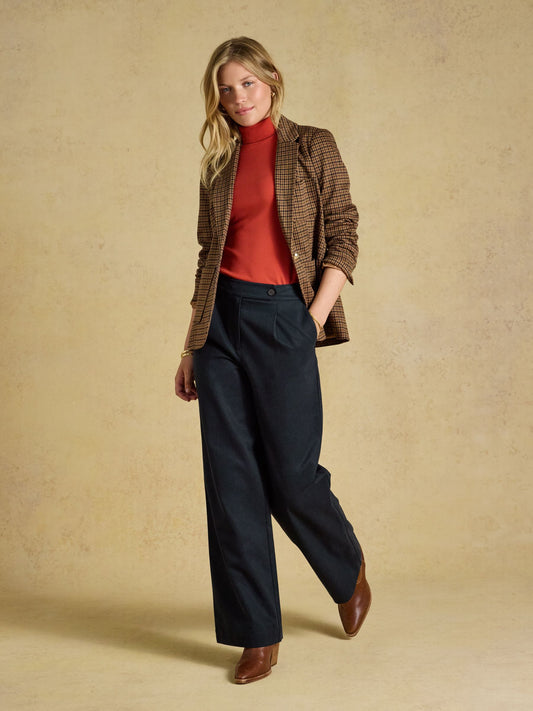 Navy High Rise Wide Leg Smart Trouser