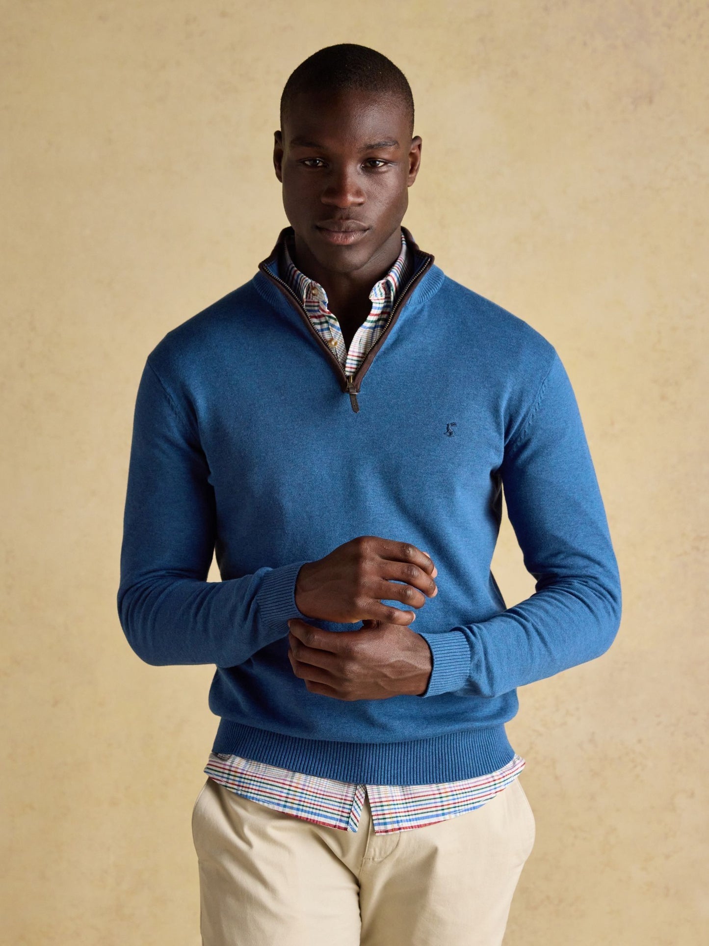 Hillside Blue Quarter Zip Knitted Jumper Blue