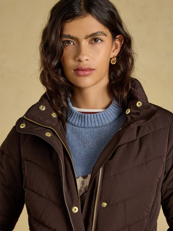 Aspen Chocolate Showerproof Padded Coat with Faux