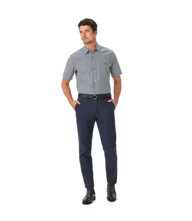 Poplin Navy Check Short Sleeved Shirt
