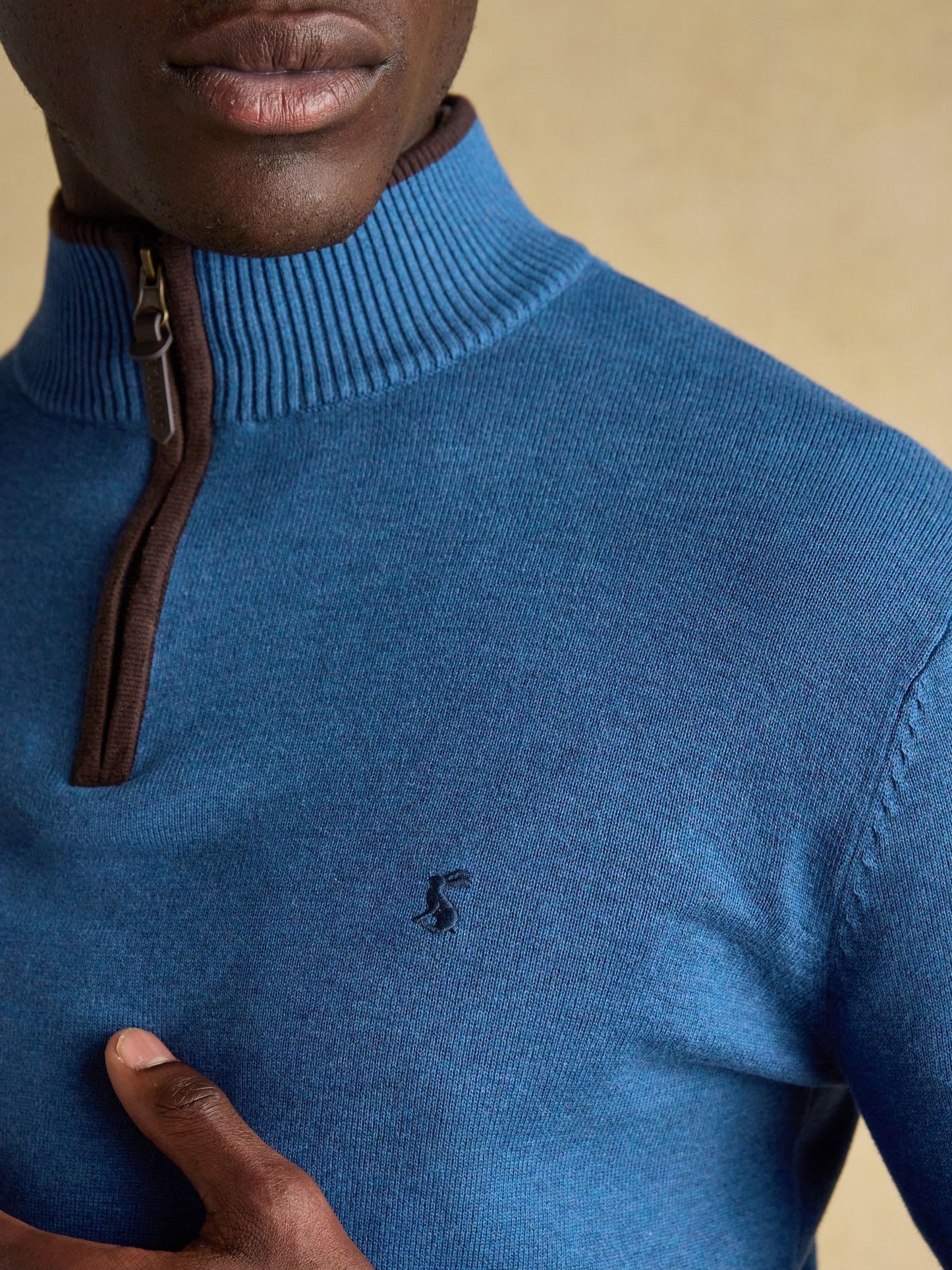 Hillside Blue Quarter Zip Knitted Jumper Blue