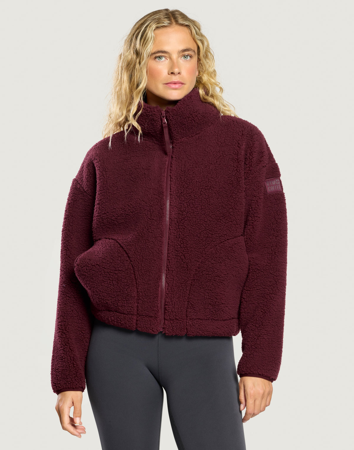 Industry Fleece High Collar Jacket in Cherry Crush