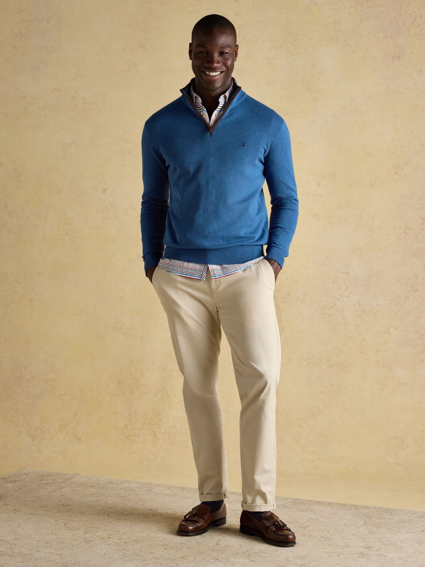 Hillside Blue Quarter Zip Knitted Jumper Blue
