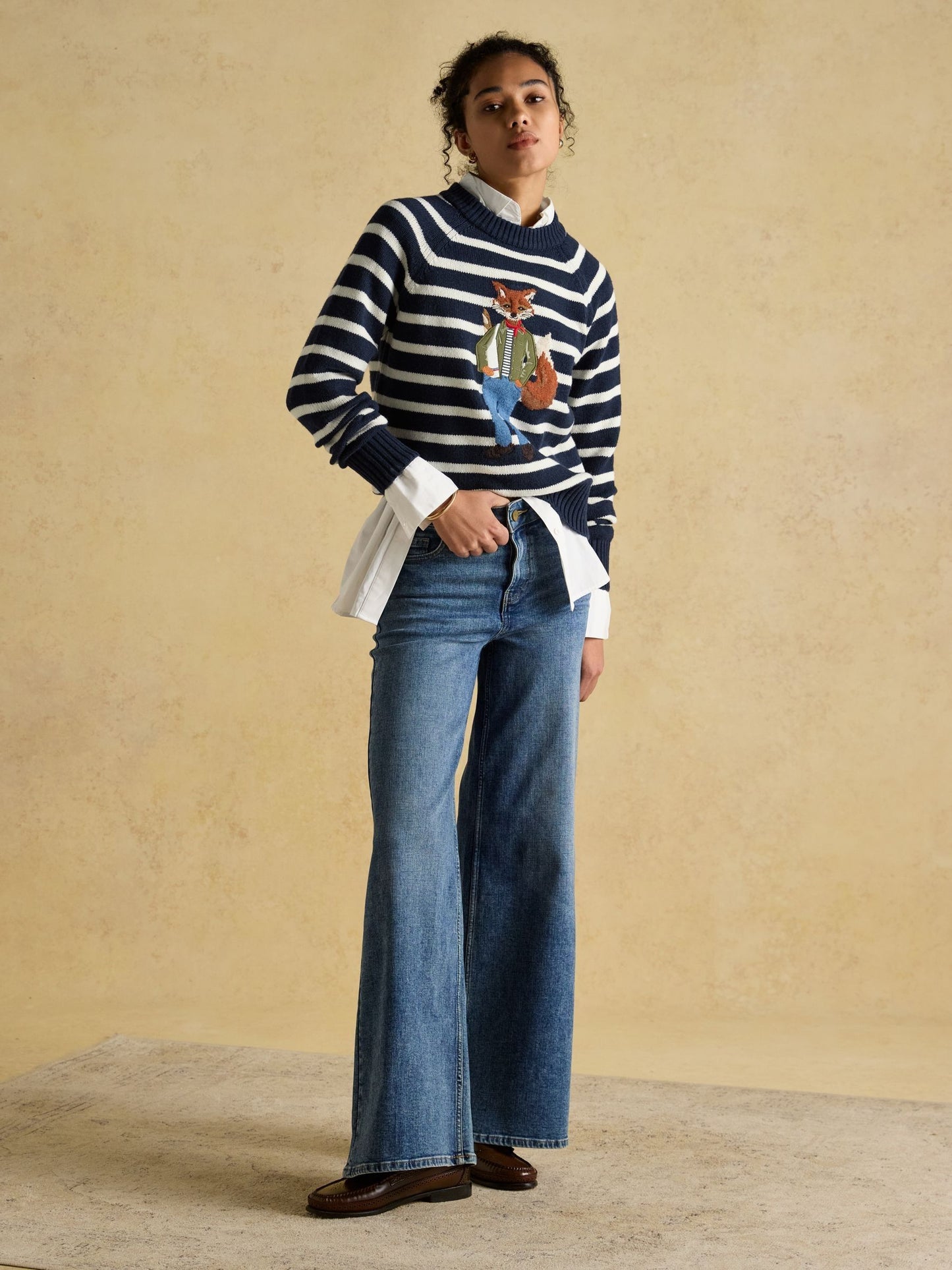 Jonty Striped Crew Neck Intarsia Jumper